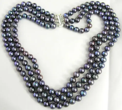 

3 Row Black 7-8mm Freshwater Cultured Pearl Necklace 17-19"