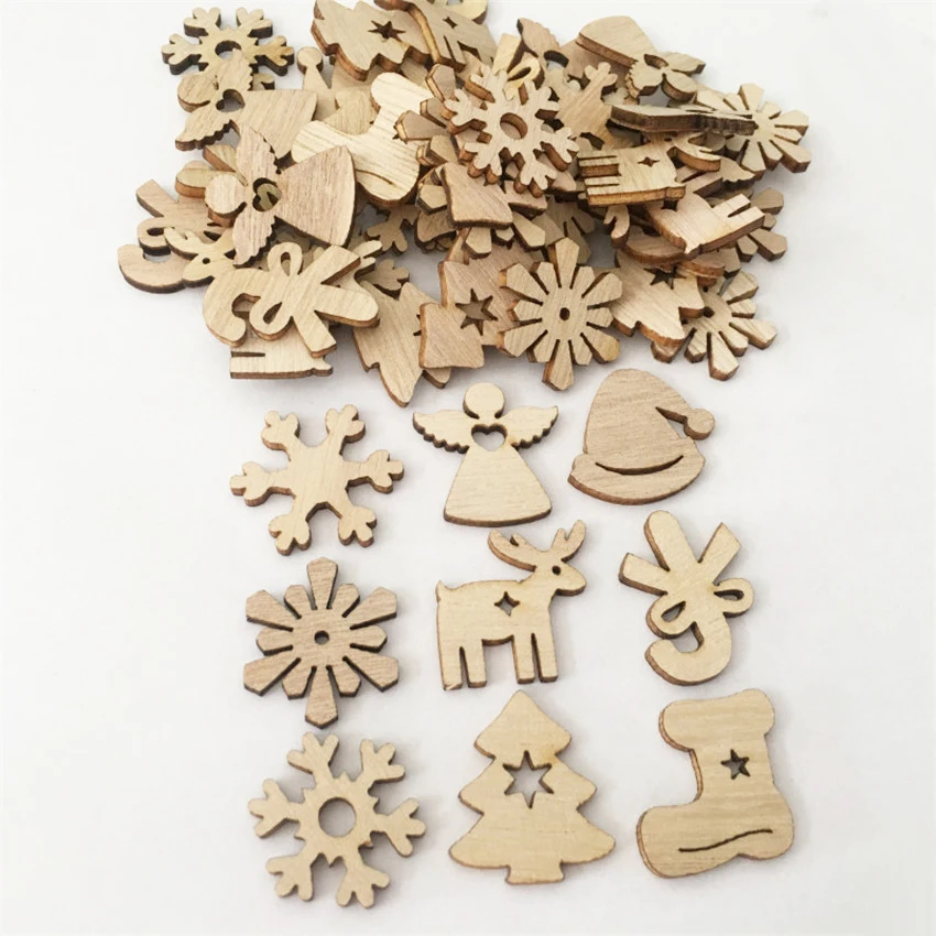 3 50/100 шт. DIY Плетеный абажур из натурального дерева чип Рождественская елка висячие украшения кулон подарки для детей Снеговик Форма Рождество украшения для дома - Цвет: 3