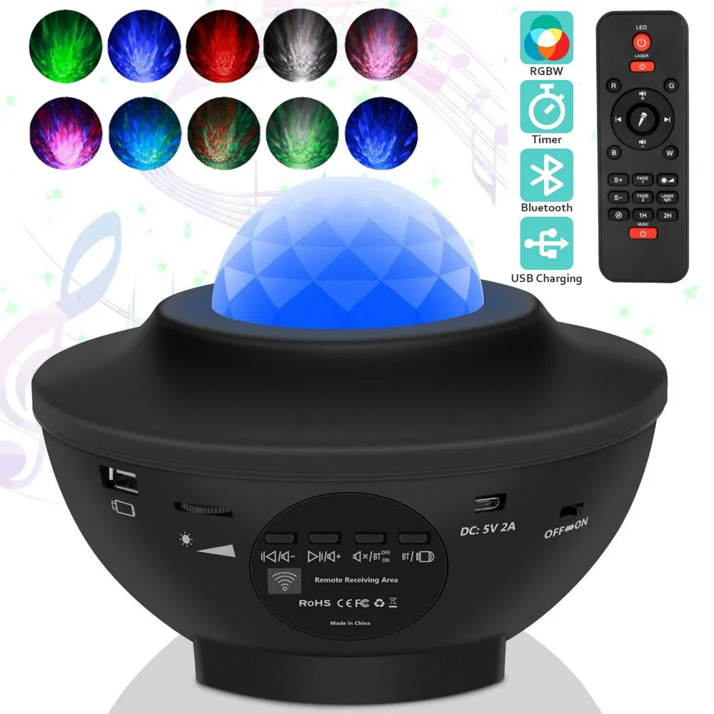 Светодиодный проектор Star Sea Water Wave 10 режимов светильник Cosmos Bluetooth музыкальный