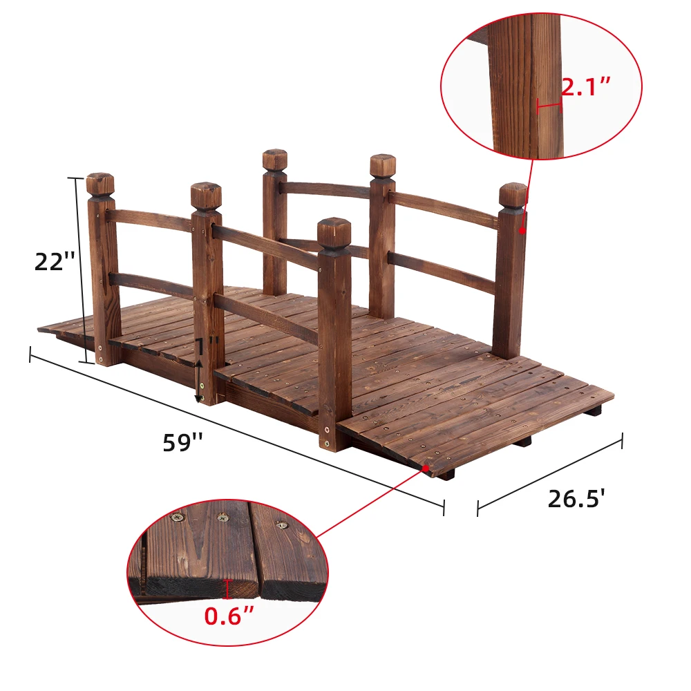 Puente de arco peque&ntilde;o, puente de madera para exteriores, patio, paisaje de madera anticorrosiva, 150x67x56CM, Color carbonizado [disponible en EE. UU.]-1