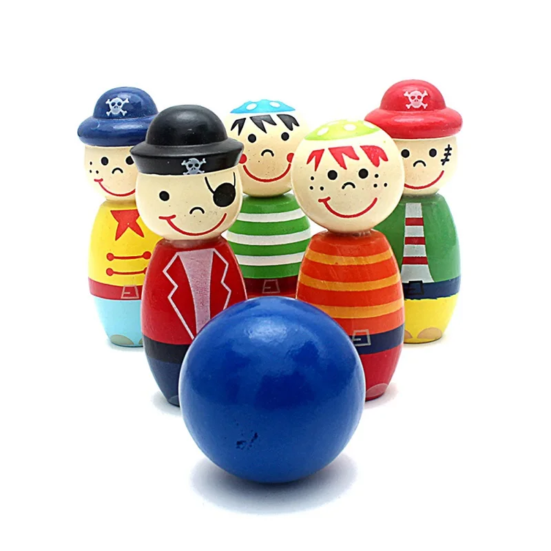 

Kids Cartoon Wooden Pirate Doll Set MIni Bowling Ball Toy Children Indoor Educational Toys Boys Girls Gifts
