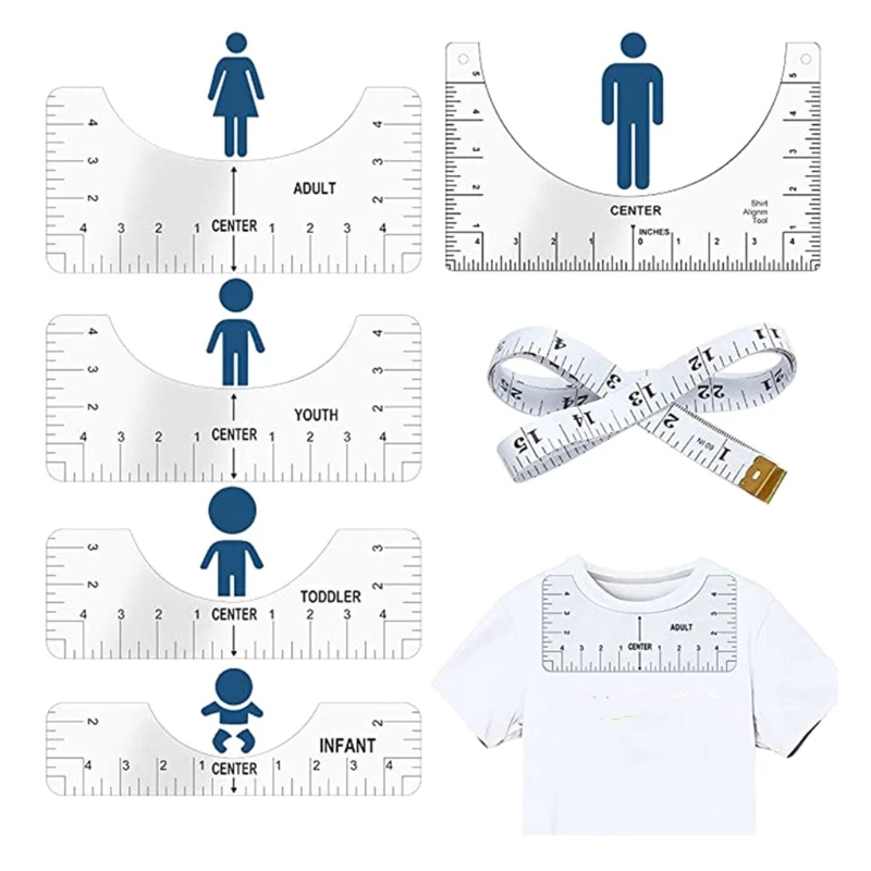 

6 Pcs T-Shirt Ruler Guide Alignment Tool for Heat/Vinyl Press Screen Printing
