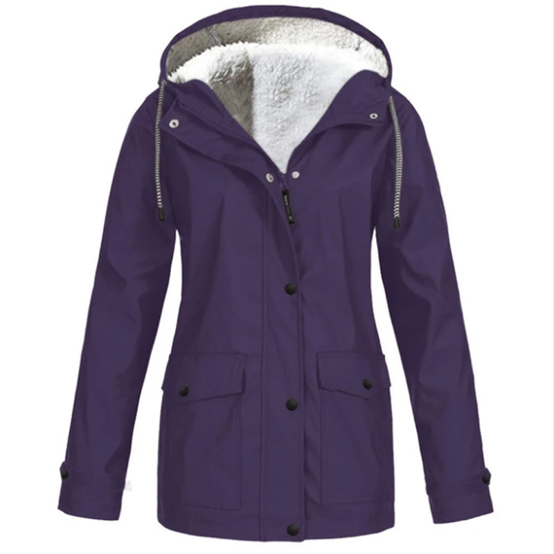 

Winter Warm Plush Parkas Plus Size 5XL Women Hooded Mid Length Coat Outdoor Windproof Pocket Female Overcoat Windbreakers