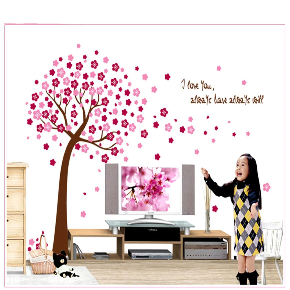 Розовая Сакура цветок вишни дерево Съемный стикер стены для гостиной спальни
