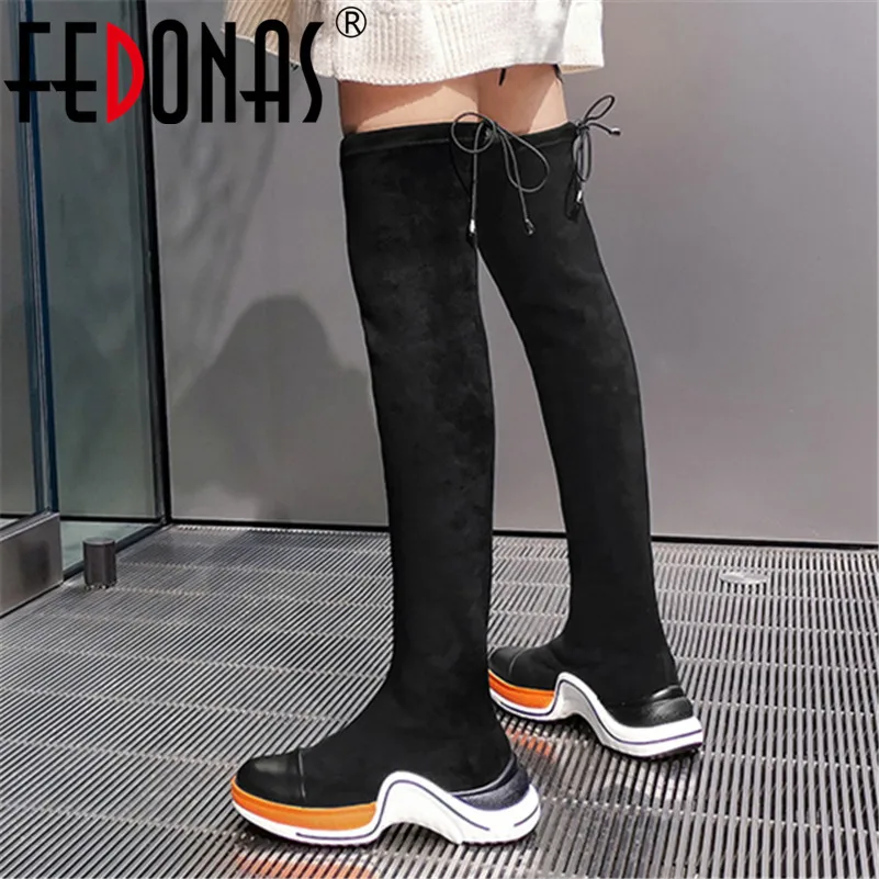 FEDONAS/2020 г. Популярные высокие сапоги на платформе женские эластичные из