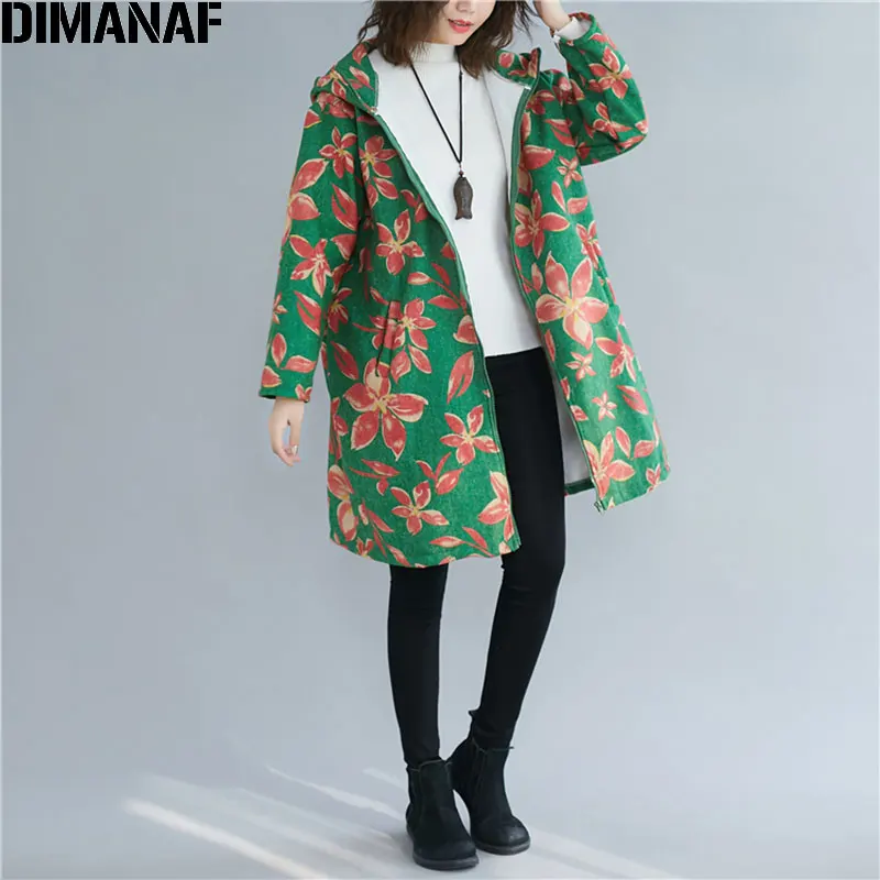 DIMANAF размера плюс осень зима женские парки пальто с капюшоном толстые