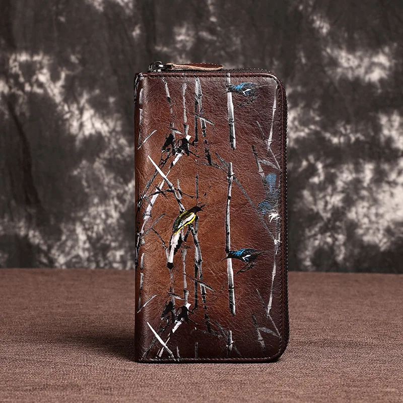 Длинный клатч из натуральной кожи удобная сумочка на молнии винтажный кошелек с