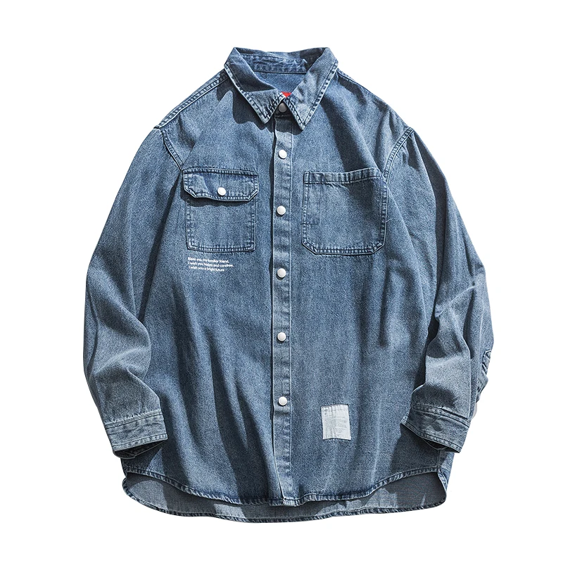 

2021 Spring New Japanese Streetwear Casual Denim Top Hip Hop Fashion Lapel Shirt Korean High Quality Couple Clothes Men Coats