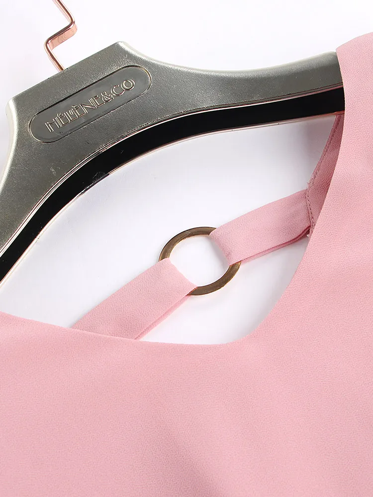 

2021 Summer Women Pink Hollow Chiffon Blouse Shirt Solid V-neck Tops Plus Size Short Butterfly Sleeve Fashion Clothing 9178 50