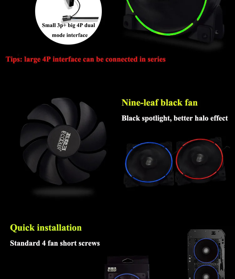 Pccooler супер тихий 12 см/120 мм чехол для компьютера вентилятор с светодиодный двойной интерфейс диафрагмы 3 pin/4 pin настольный компьютер