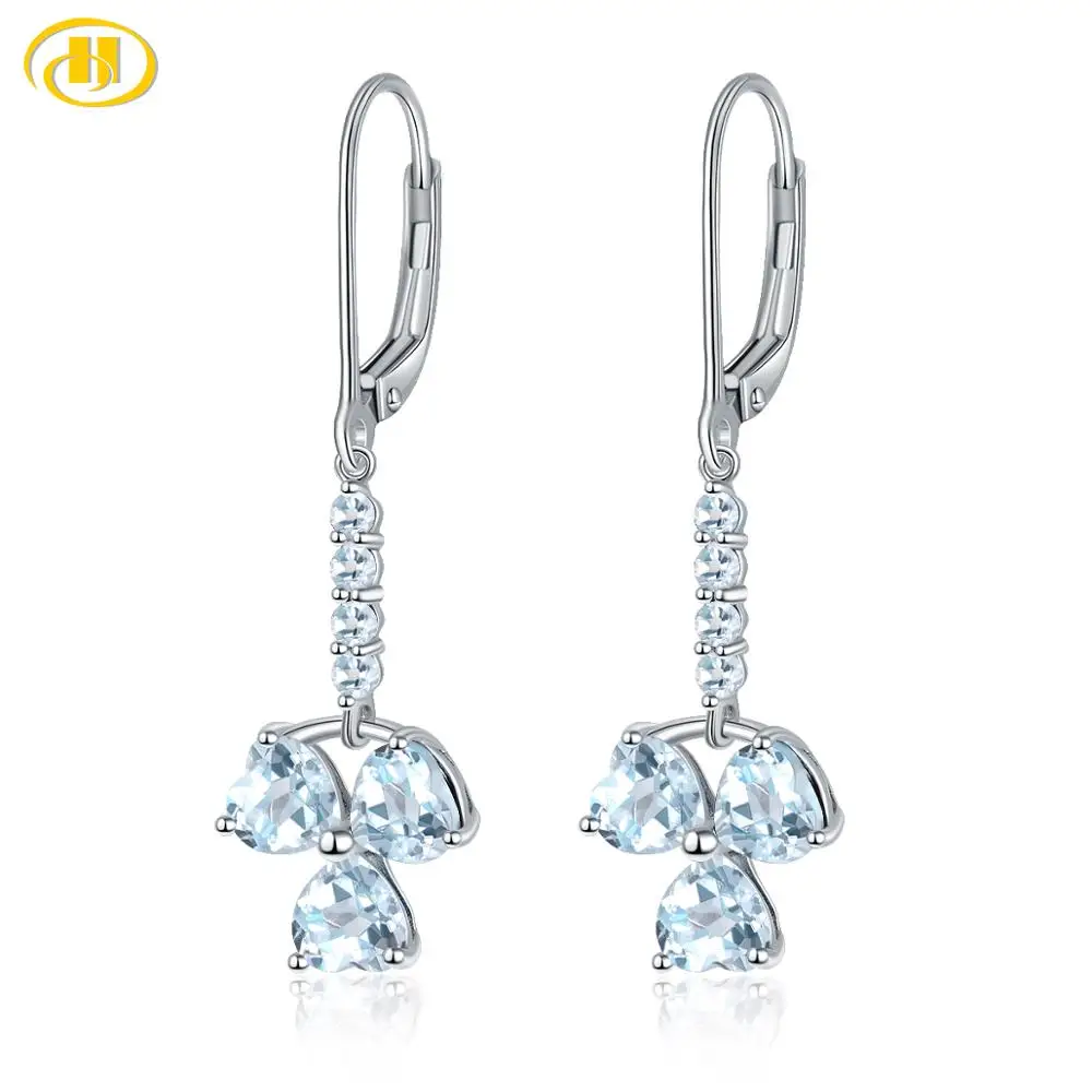 

Hutang Heart Topaz 925 Silver Drop Earrings for Women Girl Genuine Blue Gemstone Sterling Silver Fine Eelgant Classic Jewelry