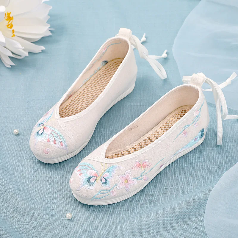 Женская обувь на плоской подошве Красивая Искусственная Hanfu балетки с ремешком
