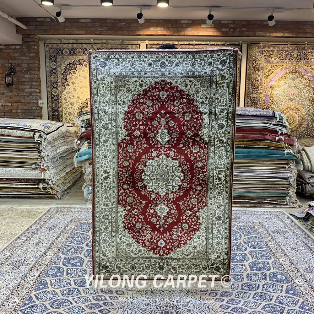 Yilong 3 'x 5' красный Восточный коврик ручной работы из индейки Шелковый