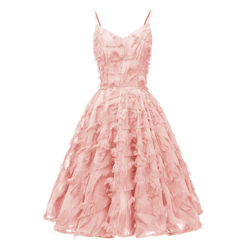 

Western Style Ladies Dresses Spring Summer Fashion Temperament Oversize Simple Elegant Designer Tassel V-neck High Waist 2021