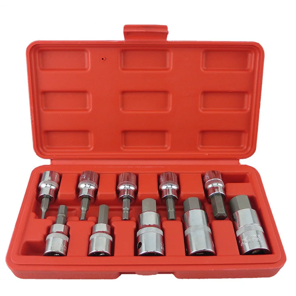 

10PC Hex Bit Socket Set 3/8" & 1/2" Drive Hex Key Allen Head Metric Hand Tool Kit