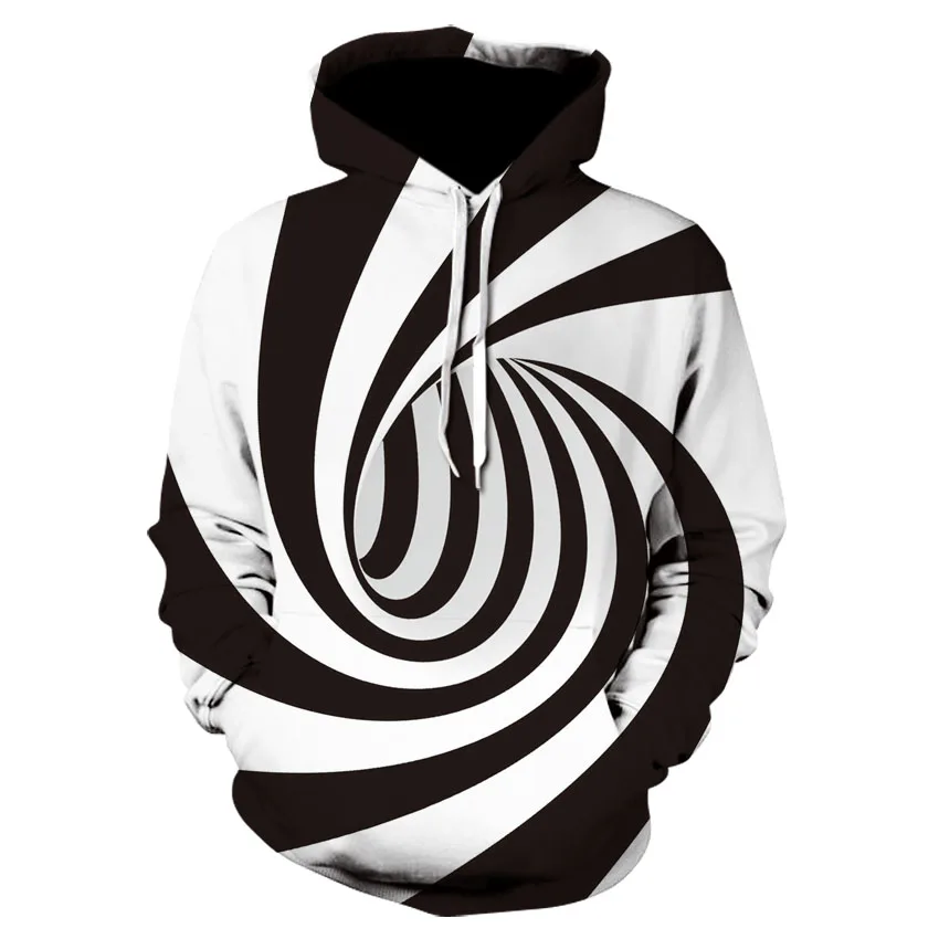 

Men's popular hoodie new black and white stripes swirl vertigo long-sleeved thin sport hoodie