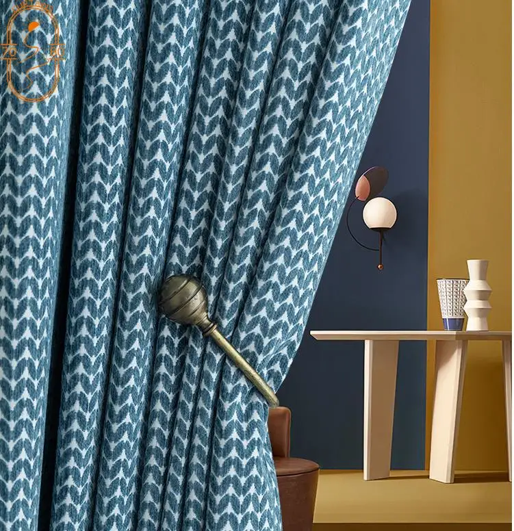 

Modern Nordic Chenille Jacquard Curtain Thicken Shading Blackout Curtains for Living Room Bedroom Finished Customization