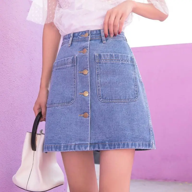 

High waisted A-line denim skirt for women with Hong Kong flavor