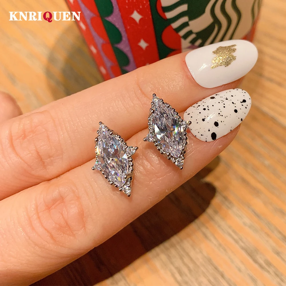 

Luxury 925 Sterling Silver 6*12mm Horse-Eye High Carbon Diamond Cocktail Party Stud Earrings for Women Wedding Fine Jewelry Gift