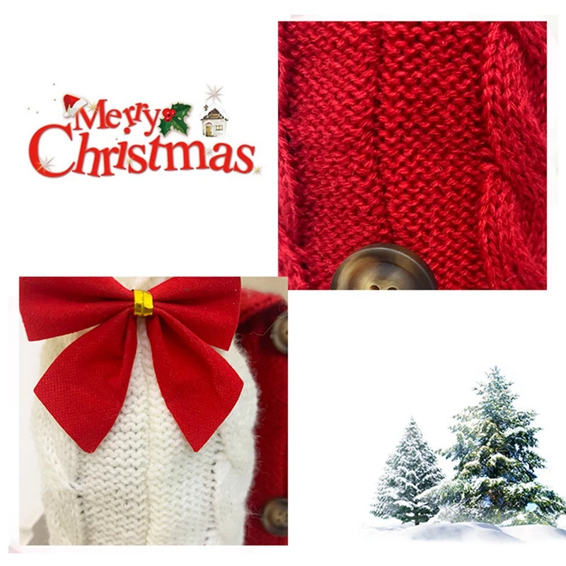 

2 Pcs Christmas Wine Bottle Cover Bags Knitted Wine Sweaters Cover Dress for Xmas Dinner Table Home Decorations-ABUX