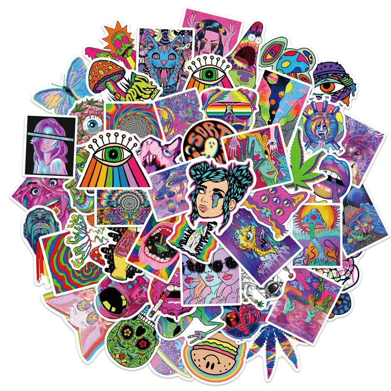 

10/30/50Pcs Psychedelic Cool Fashion Art Graffiti Stickers For Kids Luggage Skateboard Helmet Laptop Case Guitar Comedy Anime