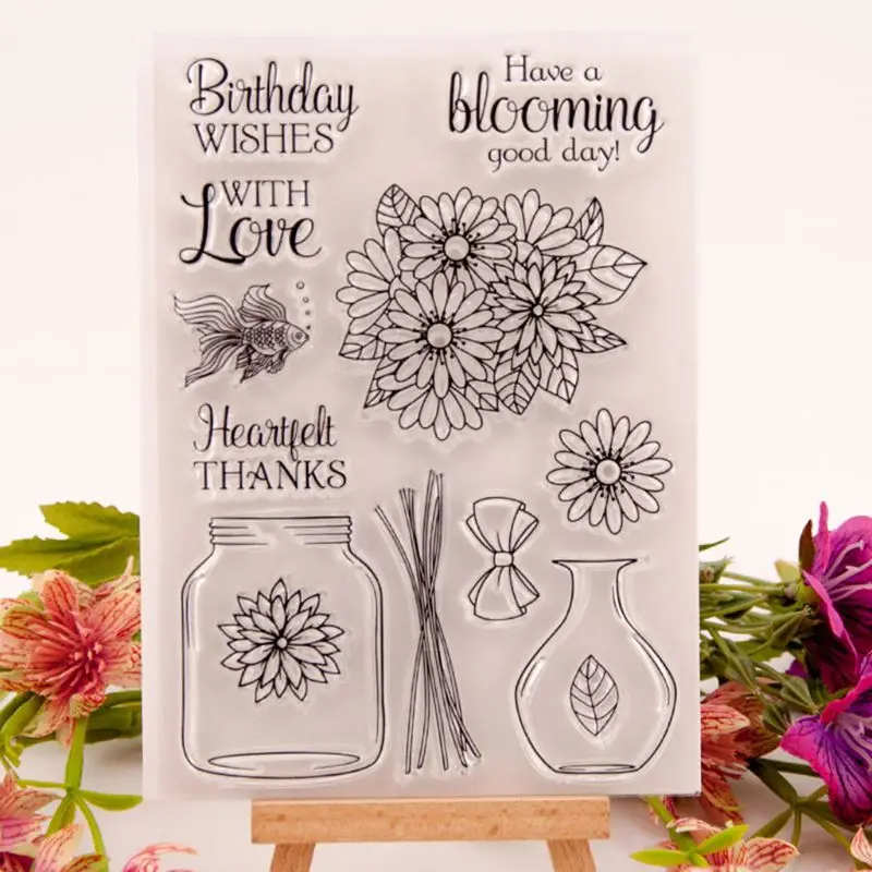 Ваза для цветов силиконовая прозрачная печать DIY Скрапбукинг рельефная