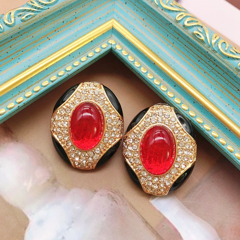 

Rhinestones Crystal Earrings Geometroc Black Oil Painting Brincos Jewelry