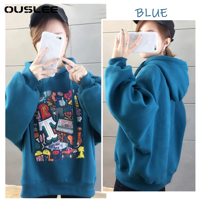 Женская толстовка с капюшоном OUSLEE Повседневная Свободная Толстовка длинным
