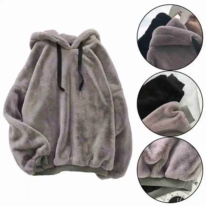 

Fleece Soild Sweet Hooded Women Loose Casual Warm Fleece Sweatshirt Hoodies Ladies Flannel Fleece Pullover H6A5