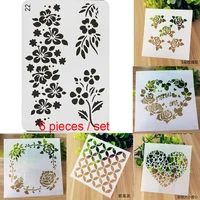 6pc stencil coloring embossing rose painting template plastic diy scrapbooking diary stamp decor office school supplies reusable