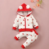 christmas baby girl clothes sets strawberry winter hoodies zipper coat print pants thick warm girls clothing cute toddler outfit