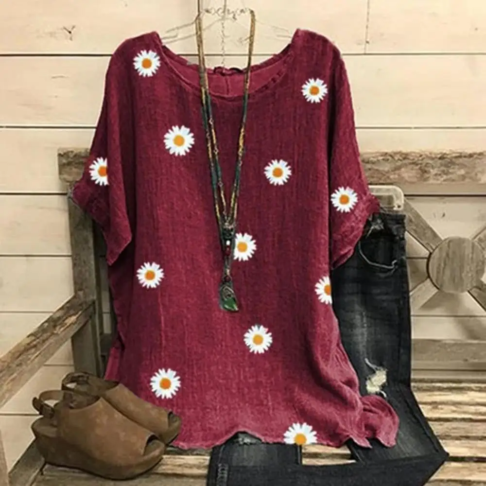 Летняя женская рубашка с вышитыми хризантемами туника блузка женские блузы