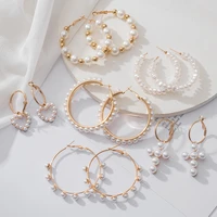 2021 korean new simple geometry earrings for women fashion temperament sweet pearl flower earrings female jewelry party gift