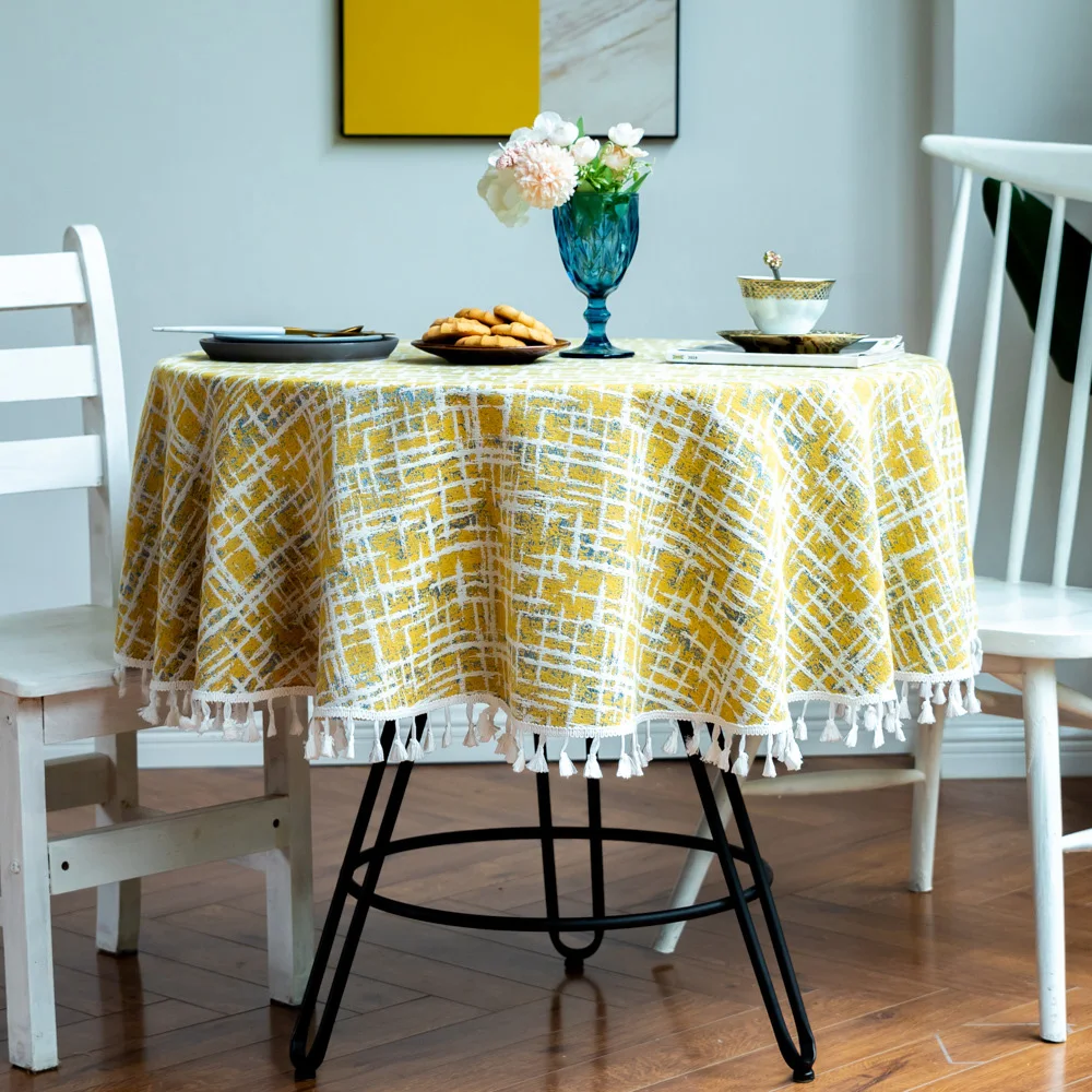 

Lychee Round Tablecloth with Tassel Washable Printed Dining Table Cover Party Wedding Outdoor Table Cloth Table Decoration