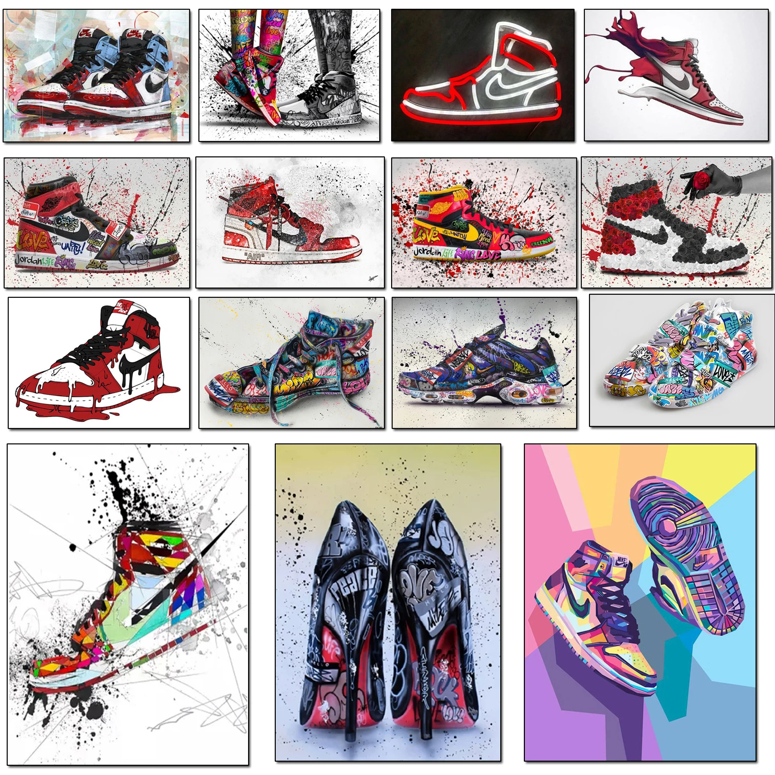 

Graffiti Artwork Prints Canvas Sport Shoes Posters Pop Street Art Canvas Painting Wall Decorative Home Decoration （Frameless）