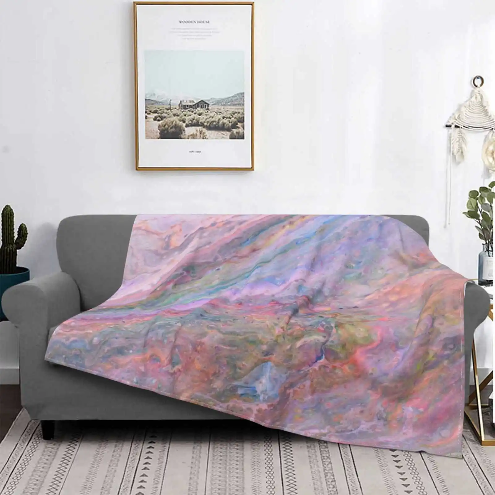 

Manta portátil Rosa Galaxy para el hogar, sofá cama, Camping, coche, avión, de viaje, tableta de acrílico abstracto rosa Pastel