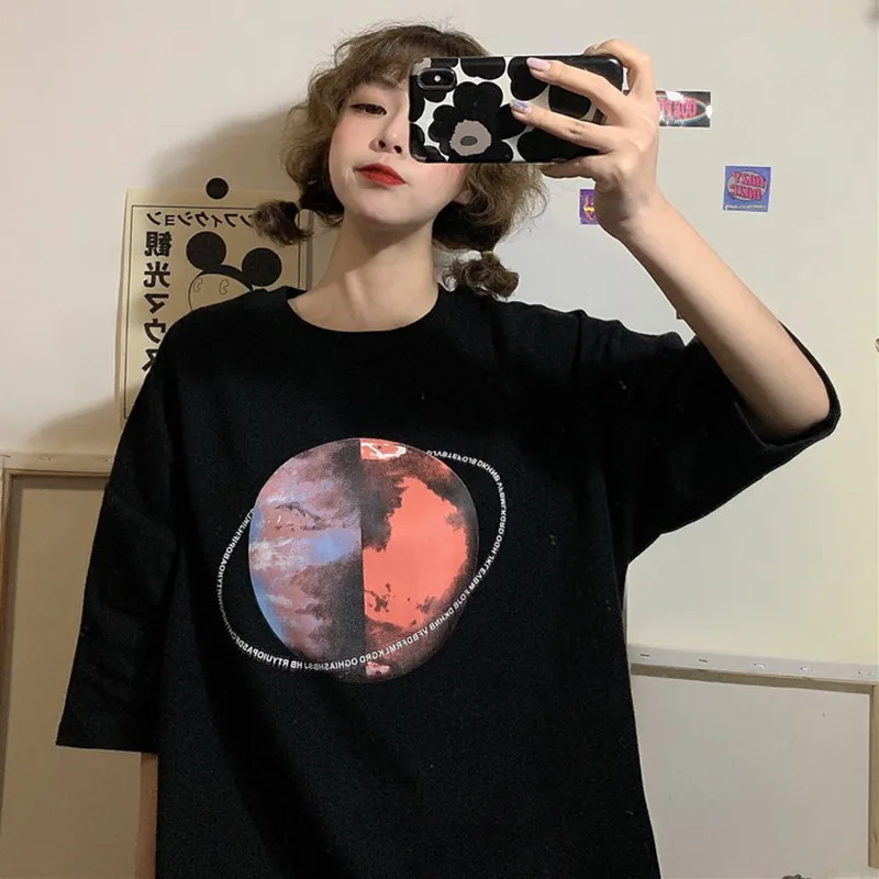 Harajuku T shirt Women Summer Cartoon Printed Vintage Korean Tops Streetwear Short Sleeve O-Neck Top Plus Size | Женская одежда