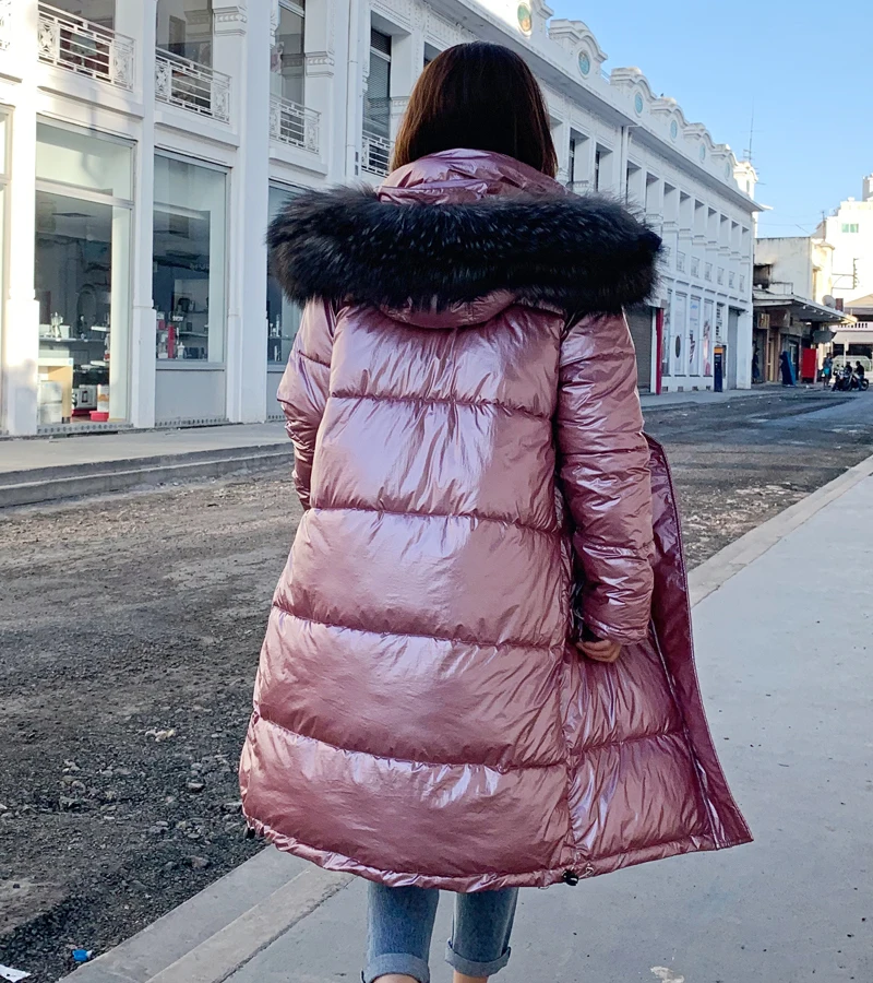 Женский пуховик из хлопка, пальто, новые зимние пальто, большой меховой воротник, Женская Длинная утепленная теплая парка с капюшоном, PP203