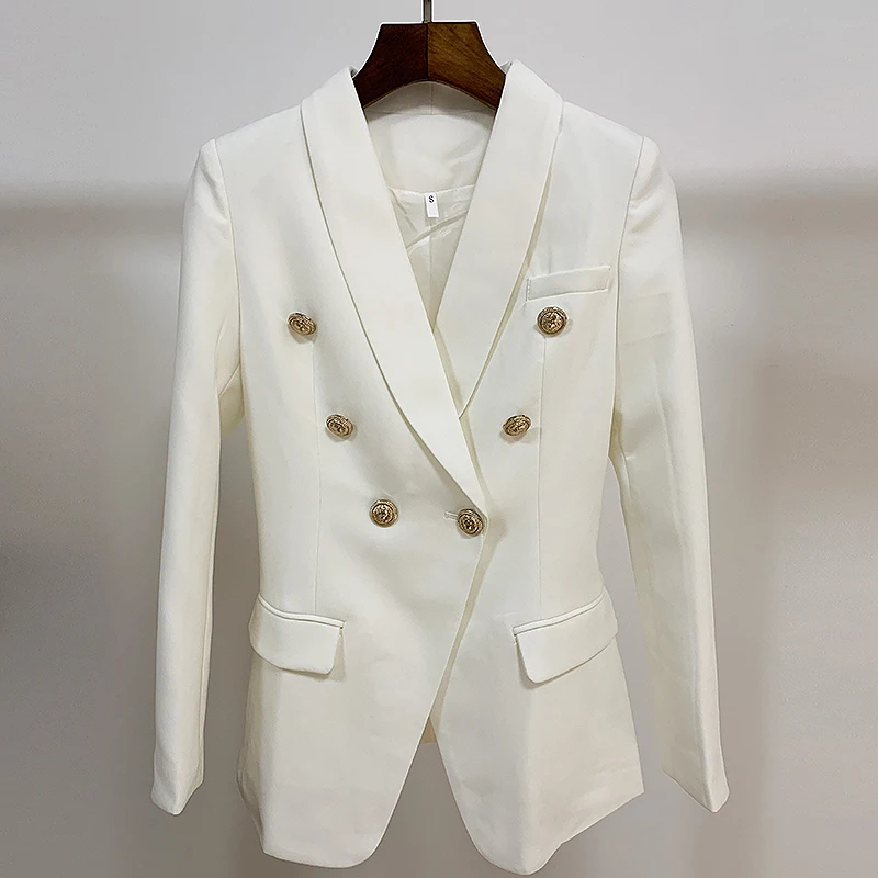 

HIGH STREET New Fashion 2021 Designer Blazer Women's Long Sleeve Double Breasted Metal Lion Buttons Long Blazer Outer Wear