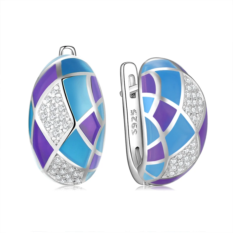 Женские серьги с синей эмалью гвоздики ручной работы из серебра 2020 пробы