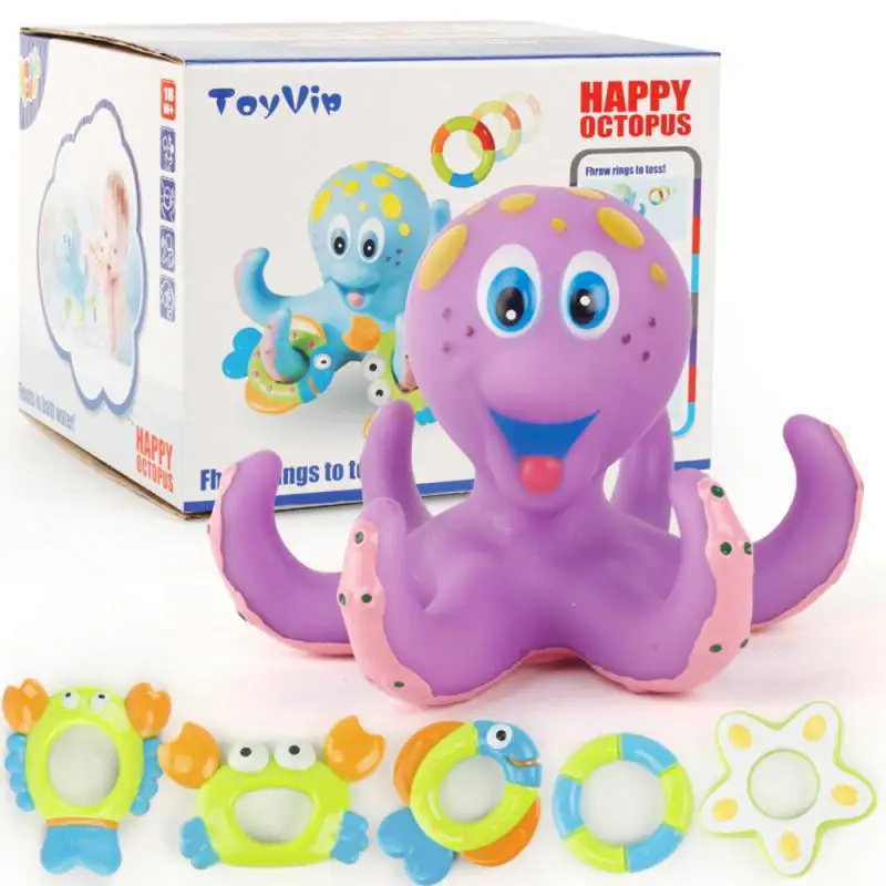 

Baby Octopus Floating Bath Toys Funny 5 Rings Toss Game Kids Infant Toddlers Learning Educational Bathtub Play Fun Toy Gift