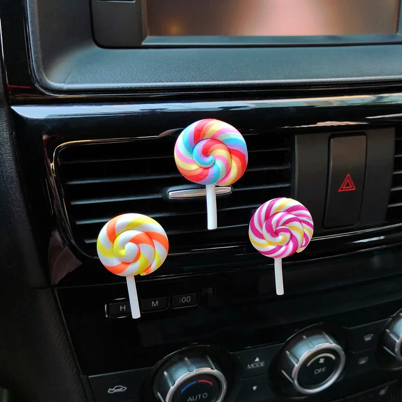 

Simulation Rainbow Lollipop Car Perfume Air Freshener Resin Plastic Colorful Lollipop Model Cute Car Accessories Interior Woman