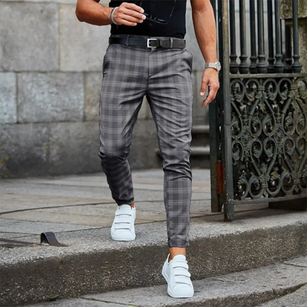 

Stylish Pencil Pant Plaid Printed Clothes Men Plaid Printed Pant Summer Trouser Trouser