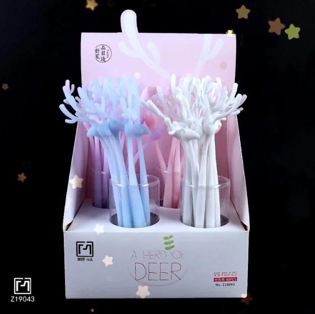 

48 шт. гелевые ручки, силиконовые гелевые ручки с оленем, Кроликом, черные цветные гелевые ручки для письма, милые канцелярские принадлежност...