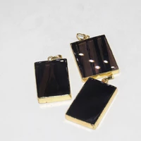 fashion jewelry natural black obsidian gold healing pendant female 2019 polish big stone square pendant for women accessories