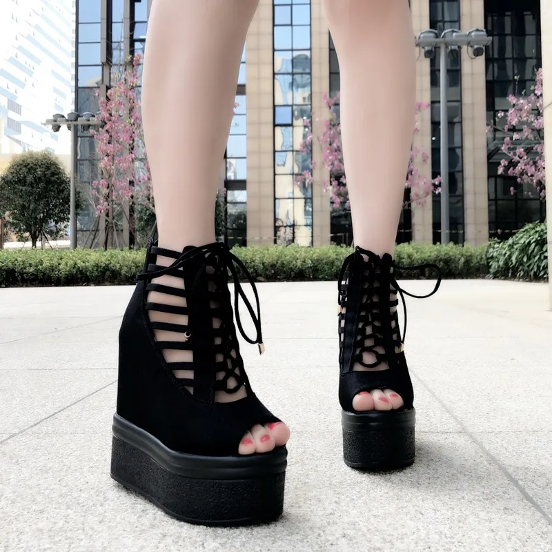 

14cm spring and summer high sandals women wedge high heel fish mouth shoes platform muffin sole waterproof platform