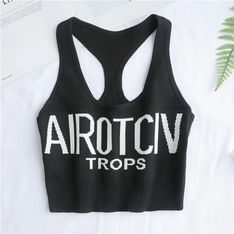 GLAUKE летний короткий открытый пупок I-shaped жилет женский буквенный вязаный без