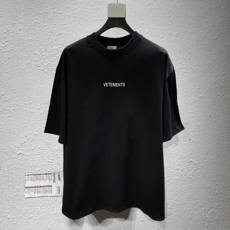 

Streetwear Hip Hop Oversize Vetements Short Sleeve Tee Big Tag Patch VTM T-shirts Embroidery Black White Men Vetements T Shirt