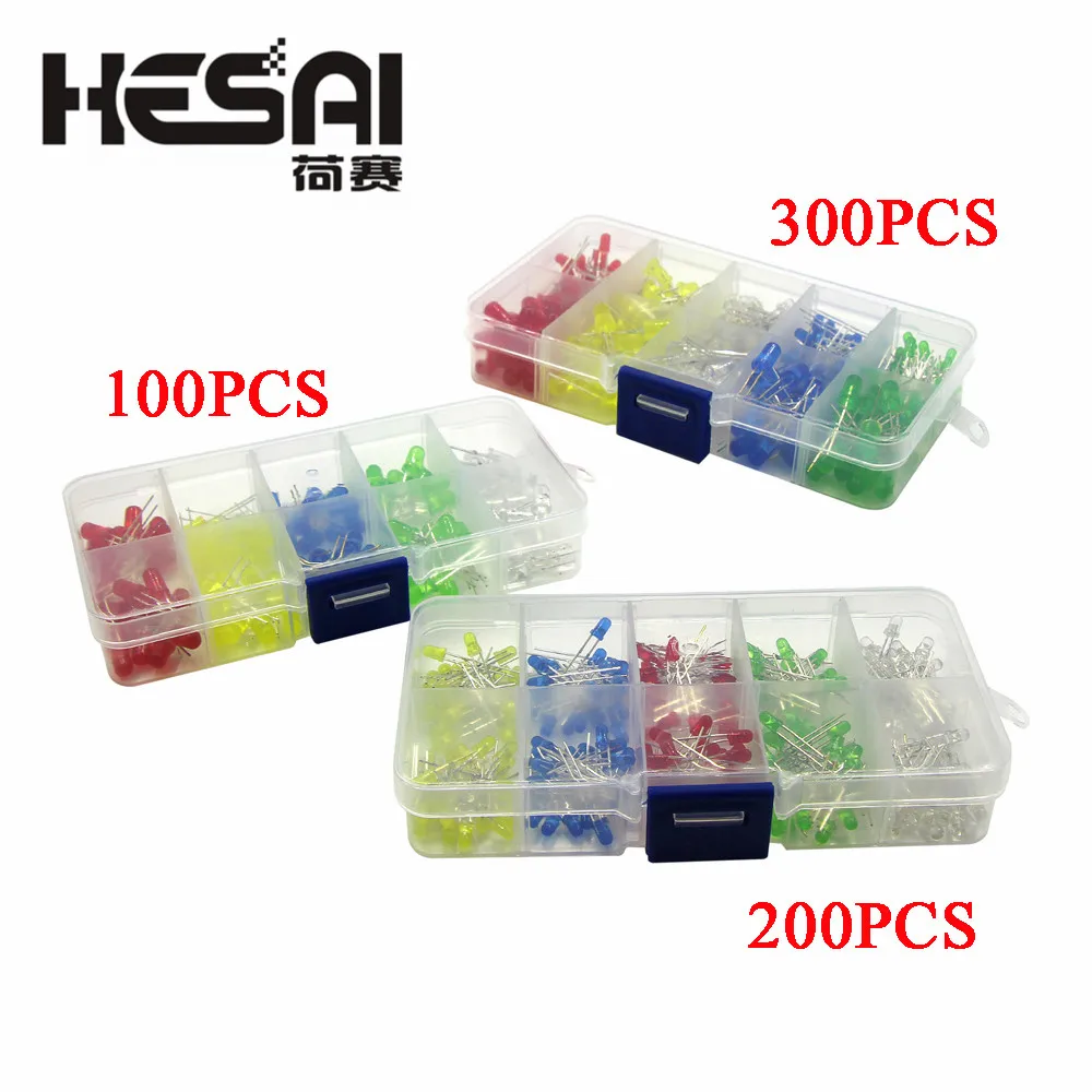 5 Цвета F5 мм/F3 3 мм светодиодный Диод сортировки комплект зеленый сине белые