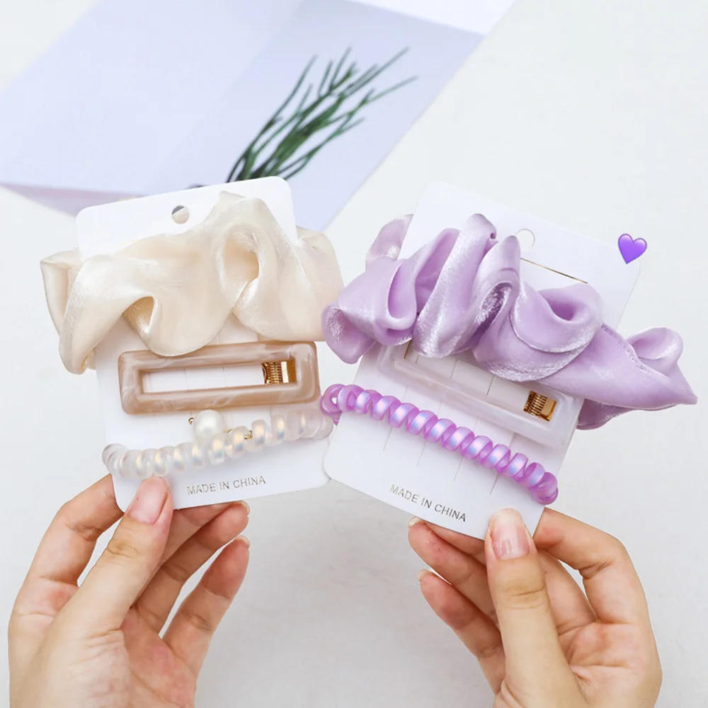 

3Pcs/set Women Hair Rope Fashion Summer New Telephone Wire Elastic Scrunchie Hairpin Sets Acrylic Hair Accessories Headwear